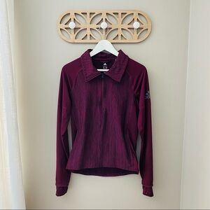 Adidas Quarter Zip Pullover Top Maroon Sz Small